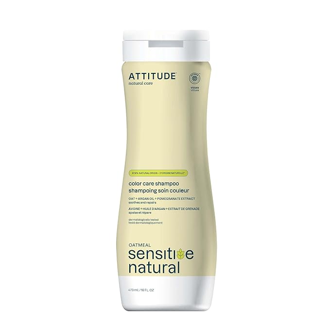 ATTITUDE Hair Shampoo for Sensitive Dry Scalp, EWG Verified, Soothing Oat, Protects Color, Naturally Derived Ingredients, Vegan and Plant-Based, Color Care, Argan Oil, 16 Fl Oz