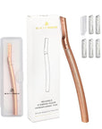 Eyebrow Razor with 6 Blades & Travel Case – Face Razors for Women & Men, Eyebrow Trimmer Shaper with Precision Cover, Facial Shaver & Dermaplaning Tool for Smooth Skin (Rose Gold)