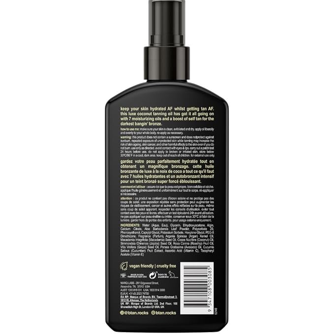 b.tan Best Tanning Oil | Get Tanned Intensifier Dry Spray - Fast, Dark Outdoor Sun Tan From Tan Accelerating Actives, Packed with Moisturizing Oils, No SPF, Austrailian Brand, 8 Fl Oz