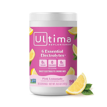 Ultima Replenisher Daily Electrolyte Drink Mix – Pink Lemonade, 90 Serving – Hydration Powder with 6 Key Electrolytes & Trace Minerals – Keto Friendly, Vegan, Non-GMO & Sugar-Free Electrolyte Powder