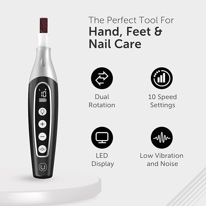PediLux Pro Professional Manicure Pedicure Kit, Thick Toenail Grinder, Cordless Electric Nail File Drill, Toe Nail for Dremel Tool, Filer, Sander, Remove Callus for Humans, Men, Women, Seniors