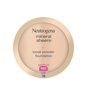 Neutrogena Mineral Sheers Loose Powder Makeup Foundation, Lightweight Face Makeup, Sheer to Medium Buildable Coverage, Sensitive Skin Foundation with Vitamins A, C, & E, Classical Ivory 10, .19 oz