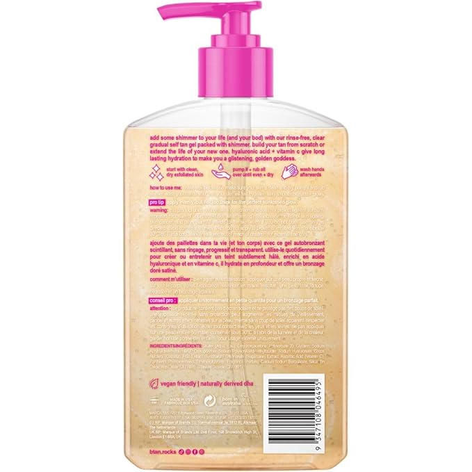 B.TAN Clear Gradual Self Tan Gel | Glow Your Own Way Shimmer - Sunkissed Golden Bronze, Transfer Free, Best Extender, Moisturizing, Non Toxic Sunless Tanning Lotion, No Fake Tanner Smell, 16 Fl Oz