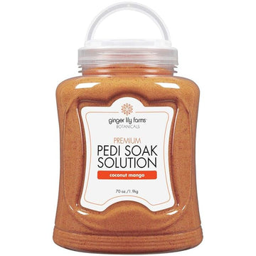 Ginger Lily Farms Botanicals Premium Pedi Soak Solution with Epsom Salt and Sea Salt, 100% Non-Staining, Non-Foaming, Coconut Mango Scent, 70 Ounces