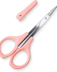 Scissors with Cap- Self Care - Hair Trimmer - Facial, Nose Hair, Eyebrow, Mustache & Beard Grooming - Curved Edge, Pink Short Cap