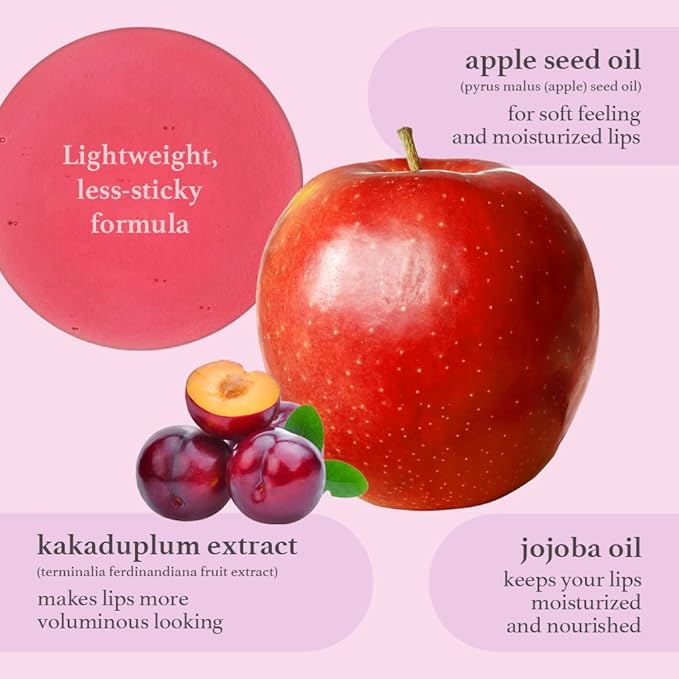NOONI Korean Hydrating Lip Oil - Appleplum | Long-Lasting, Moisturizing, Plumping, Revitalizing for Dry Lips, Waterproof, No Peel Off, Korean Tint, Hydrating, Nourishing Crystal Clear, 0.12 FL Oz
