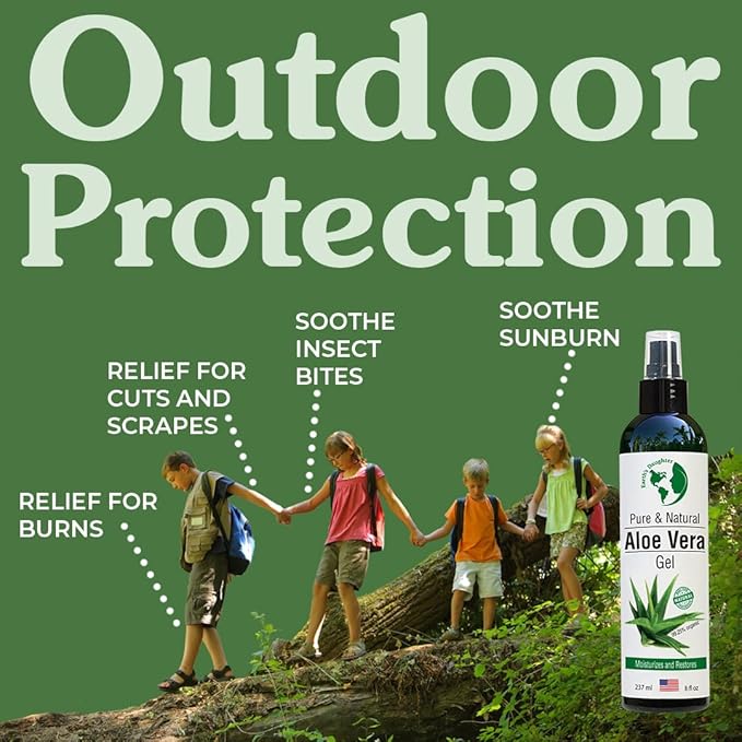 Earth’s Daughter Organic Aloe Vera Gel from Fresh Cut 100% Pure Organic Aloe leaves – Fast Absorbing for Face, Skin, Hair & Body – Vegan, Unscented, Natural - 8 Oz USA Made