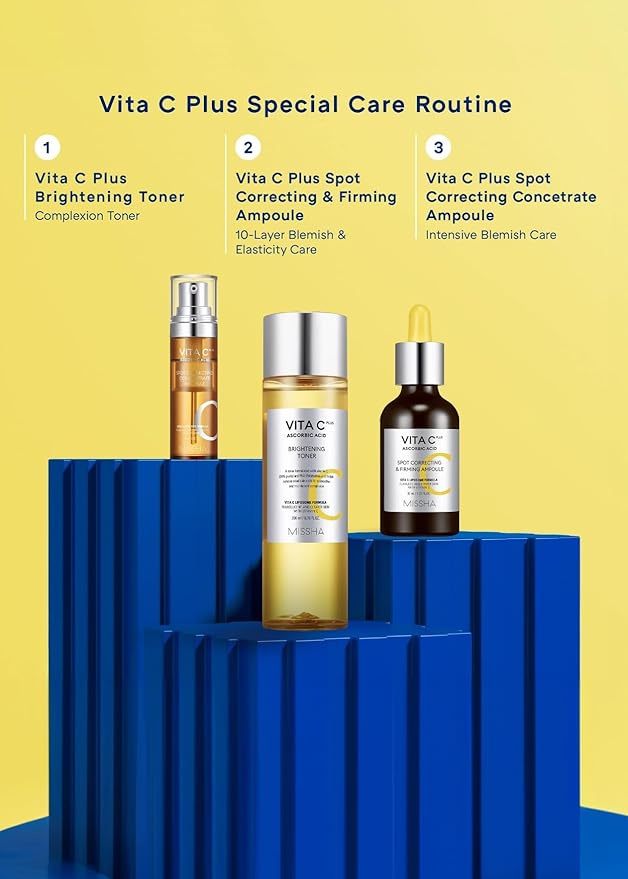 MISSHA Vita C Plus Spot Correcting Concentrate Ampoule 0.52 Fl oz/15ml, Korean Vitamin C Serum for Face, Improves Dark Spots & Firms Skin with 33% VITA C Liposome Formula
