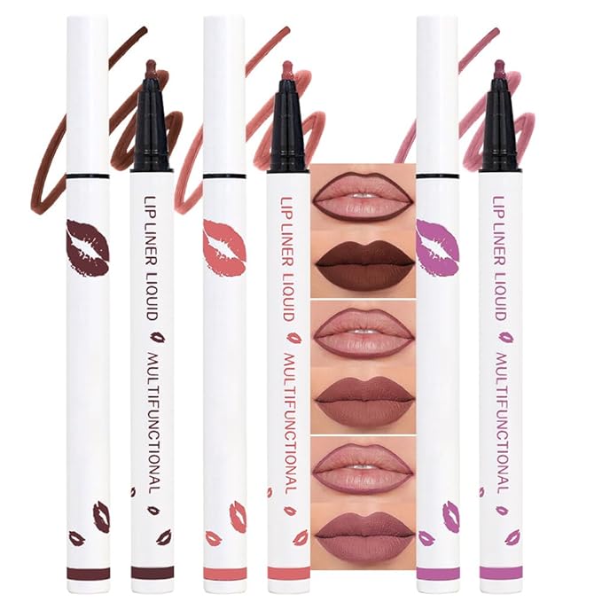 2Pcs Longwear Liquid Lip Liner Stain Marker Pen Set Long Lasting Waterproof, Maroon Mauve Purple Dark Red Brown Matte 24 Hour Lip Liner and Lipstick Combo, Color Stay Lipliner, Lip Stains peel off
