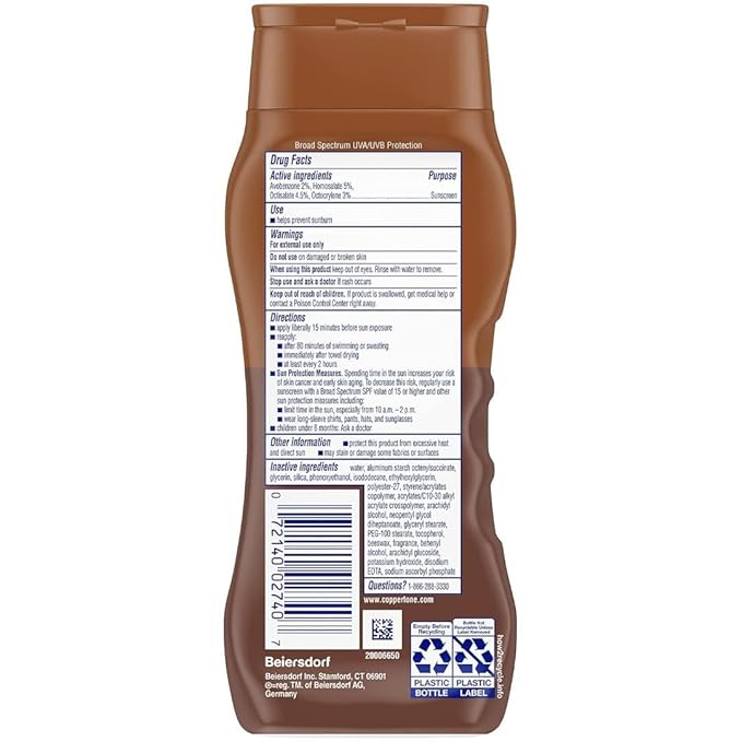 Coppertone Tanning Sunscreen Lotion, SPF 15, Broad Spectrum, Water Resistant | Vitamin E Enriched | Free of Harmful Chemicals | 16 Fl Oz | Pack of 2
