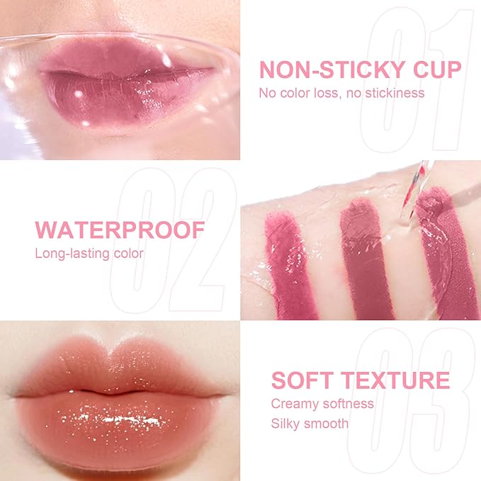 6 PCS Hydrating Lip Oil, Big Brush Head Lip Glaze Shiny Transparent Lip Glow Oil, Nourishing & Non-sticky Long Lasting Fresh Clear Smooth Lip Care Plumping Lip Oil (SET B)