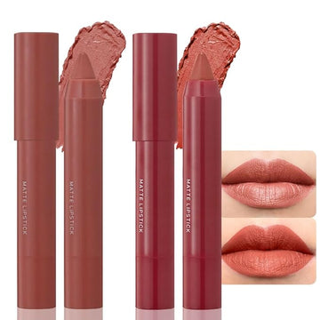 BINGBRUSH Crayon Matte Longwear Lipstick Pack Set,Moisture Smooth Color Stick Ultimate Lip Crayon for Makeup Collection - Waterproof Velvet Lipgloss (2pcs 05#&09#, 2 Count (Pack of 1))