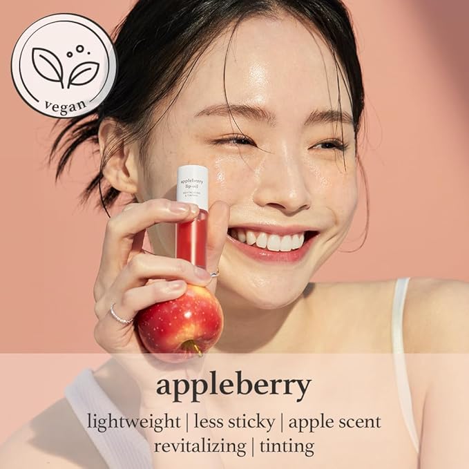 NOONI Korean Hydrating Lip Oil - Appleberry | Long-Lasting, Moisturizing, Plumping, Revitalizing for Dry Lips, Waterproof, No Peel Off, Hydrating, Nourishing Crystal Clear, 0.12 FL Oz