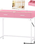 Cyclysio Vanity Desk with Mirror and Lights, 36'' Makeup Vanity Desk with Power Outlet, Small Vanities Set Dressing Table with Drawers for Bedroom, Pink