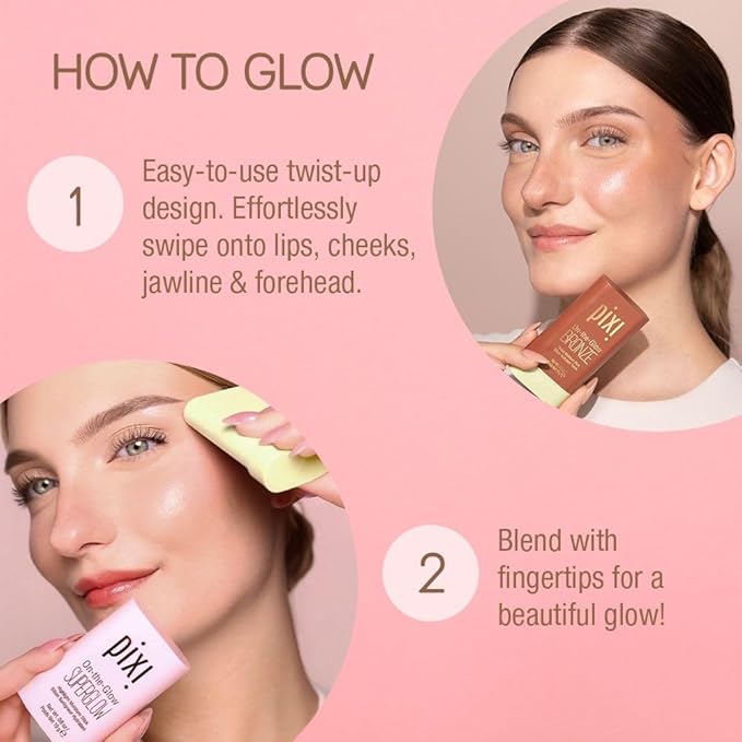Pixi Beauty Beaming Bliss On-the-Glow Trio | Hydrating Tinted Moisture Stick Blush, Bronzer, and Highlighter Set | Travel Size, Vegan, and Paraben-Free