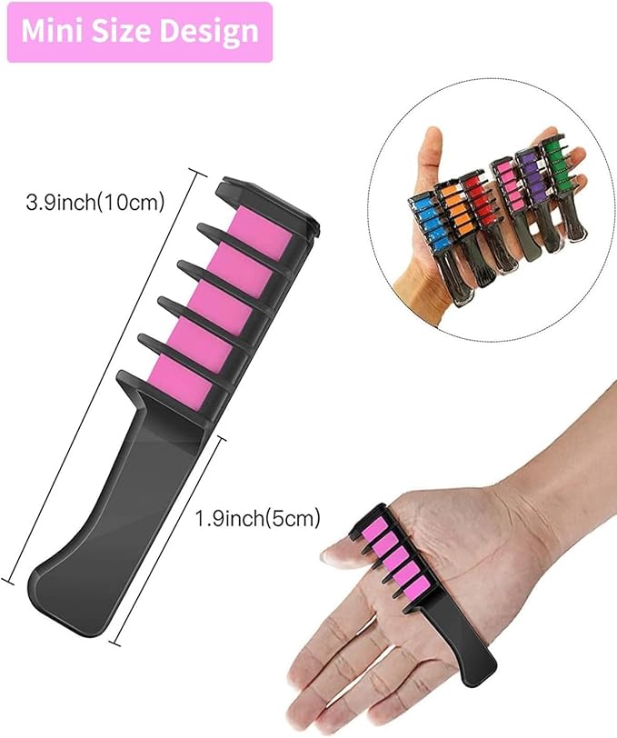 New Hair Chalk Comb Temporary DIY Hair Color for girls kids age 4 5 6 7 8 9 10 Washable Hair Chalk for Birthday Cosplay, LGBT Pride day Party(Red,Orange,Yellow,Green,Blue,Purple)