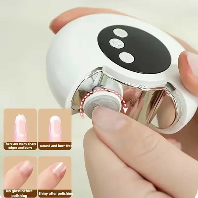 Electric Nail Trimmer and Polisher, 2-in-1 Portable Clipper with LED Display, 3 Speed Settings, Rechargeable (White)