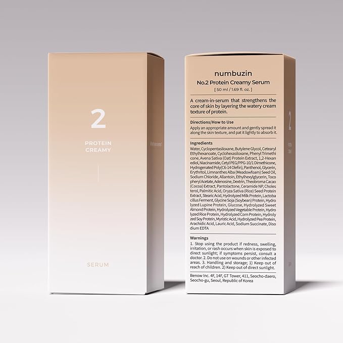 numbuzin No.2 Serum | Creamy 43% Protein Serum | Oat Protein, Ceramide, Panthenol for Skin Barrier | Korean Skincare for Sensitive, Loose Skin | 1.69 fl. oz.
