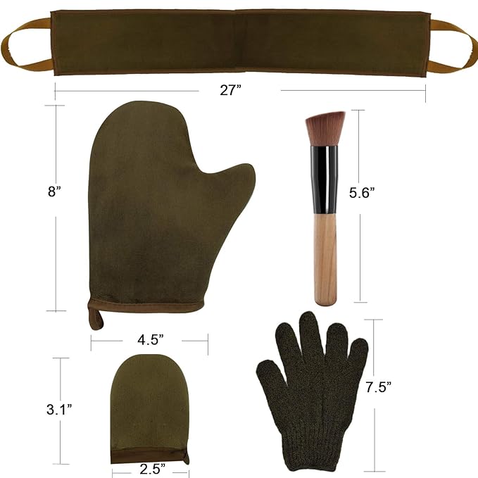 5-Piece Self Tanning Mitt Set with Tan Applicator Mitts, Face Mitt, Exfoliating Glove, for Bronze Tan