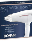 Conair Hair Dryer, Worldwide Travel Hair Dryer with Smart Voltage Technology and Folding Handle, Includes Concentrator