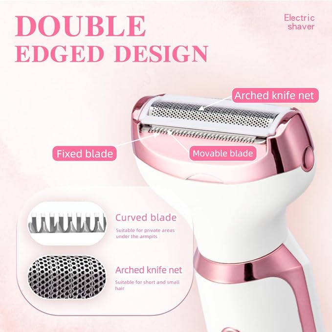 Women's Electric Razor Bikini Trimmer, 4-in-1 Cordless Shaver for Face, Legs, Underarms, Pubic Hair – Wet/Dry Use, Painless Hair Removal