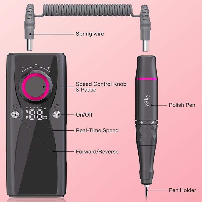 Electric Nail Files, 45000 RPM Professional Nail Drill for Acrylic Nails Gel, Adjustable Speed E File for Nails, Cordless Rechargeable Nail Drill Kit for Manicure Salon Home