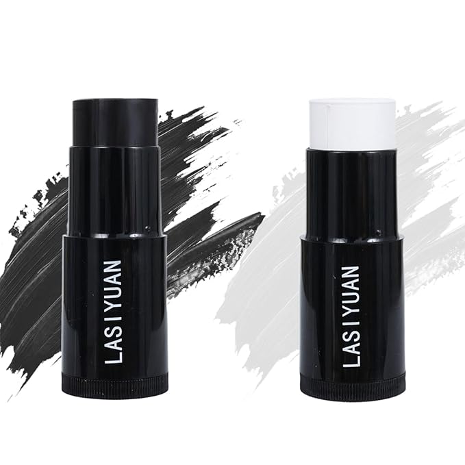 Face Body Paint Stick (BLACK+WHITE)，Water Resistant Sports Body Makeup Athletes Softball， Football Baseball ， Professional Halloween Face Makeup Kit ，for Halloween costume， Zombie Clown Vampire