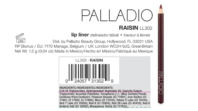 Palladio Lip Liner Pencil, Wooden, Firm yet Smooth, Contour and Line with Ease, Perfectly Outlined Lips, Comfortable, Hydrating, Moisturizing, Rich Pigmented Color, Long Lasting, Raisin