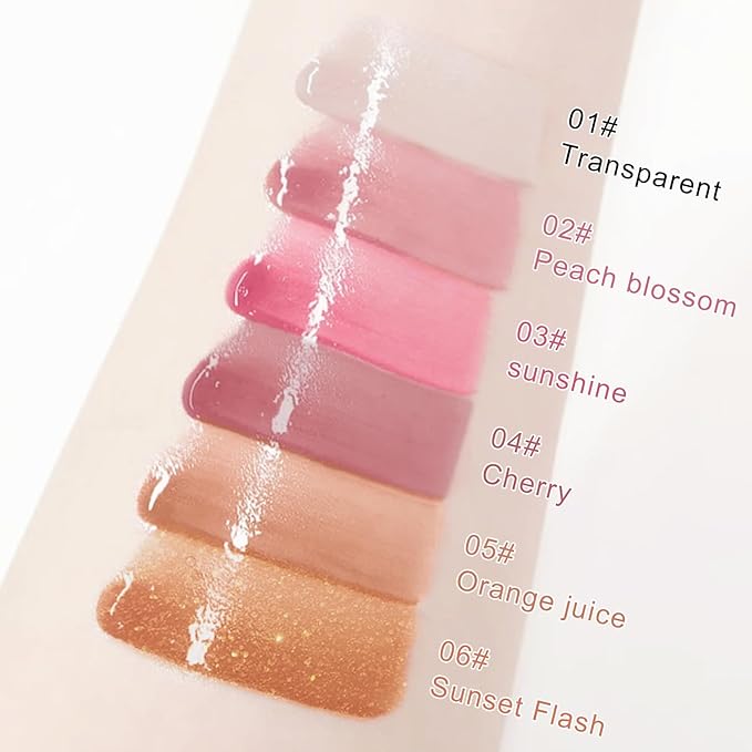 6 PCS Hydrating Lip Oil, Big Brush Head Lip Glaze Shiny Transparent Lip Glow Oil, Nourishing & Non-sticky Long Lasting Fresh Clear Smooth Lip Care Plumping Lip Oil (SET B)