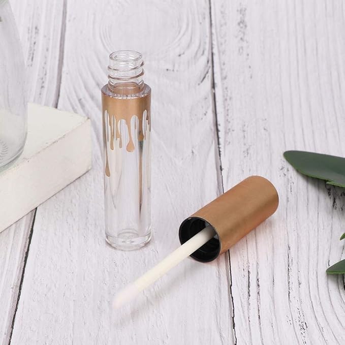 10 pcs Empty Lip Gloss Tubes, Transparent and Glod Plastic Lip Gloss Tube Containers DIY Lipstick Balm Travel Makeup Transparent Bottle With Matte Gold Cap Lip Gloss Bottles