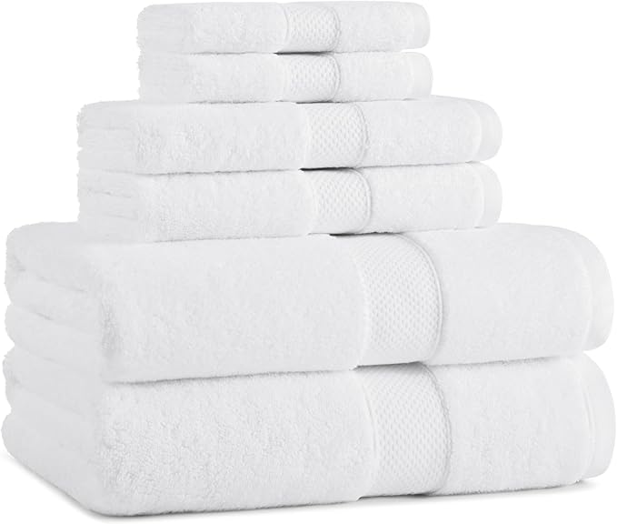 Aston & Arden Egyptian Bath Towel Set - Oversized Ultra Soft Thick & Absorbent, 100% Ringspun Egyptian Cotton Bathroom Towel for Spa, Hotel, 600 GSM, White