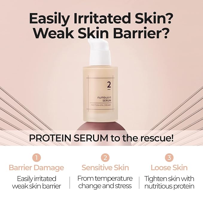 numbuzin No.2 Serum | Creamy 43% Protein Serum | Oat Protein, Ceramide, Panthenol for Skin Barrier | Korean Skincare for Sensitive, Loose Skin | 1.69 fl. oz.