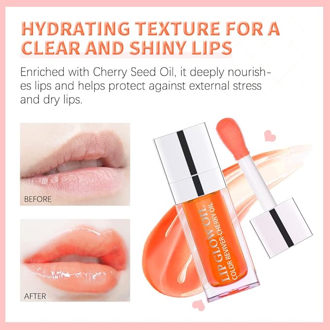 Hydrating Lip Glow Oil, Moisturizing Oil Gloss Transparent Toot Tinted Non-Sticky Nourishing Long Lasting Repairing Lightening Lines and Dry Lips Care Products (CORAL) 0.2 OZ