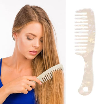 Large Wide Tooth Hair Comb, LADYAMZ [Tortoise Shell] Cellulose Acetate Round Tooth Comb for Straight/Curly Hair,Short/Long Hair Women Men or Kids, Easy Detangling Wet or Dry, Anti-static (White)