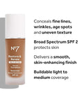 No7 Restore & Renew Multi Action Serum Foundation - Porcelain - Liquid Foundation Makeup with Vitamin C, Vitamin E & Collagen for Face - Beauty Skin Serum Formula with Medium Coverage (30ml)