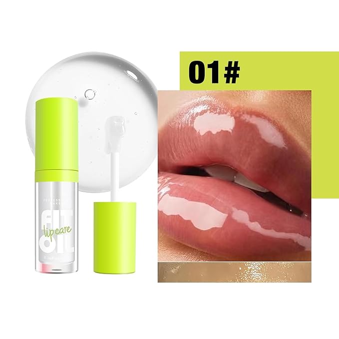8 Colors Hydrating Lip Oil, Big Brush Head Lip Glaze Shiny Transparent Lip Glow Oil 0.35 Fl Oz, Glossy Finish (# 01)