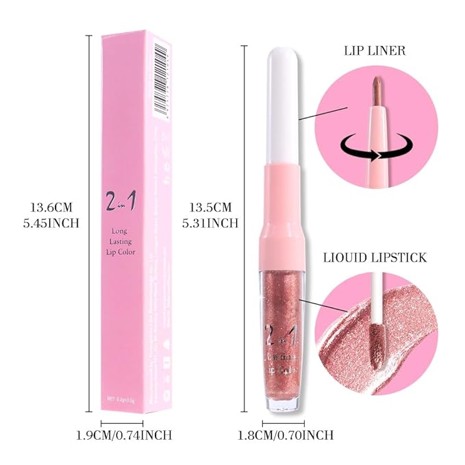 evpct Rose Gold Metallic Glitter Lip Liner and Lipstick Combo Lip Gloss Stain Set Makeup for Women Long Lasting Waterproof 24, Nude Pink Frosted Metallic Shimmer Glossy iridescent Liquid Lipstick 04