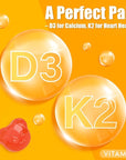 Natural Vitamin D3 K2 Gummies, 2000 IU Vitamin D3 & 100 mcg Vitamin K2,Supports Healthy Bone, Immune Health Supplement, GMO Free, Gluten Free (Strawberry Flavor, 60 Count)