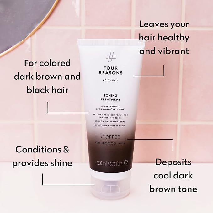 Four Reasons Color Mask - Coffee - (27 Colors) Toning Treatment, Color Depositing Conditioner, Tone & Enhance Color-Treated Hair - Semi Permanent Hair Dye, Vegan and Cruelty-Free, 6.76 fl oz