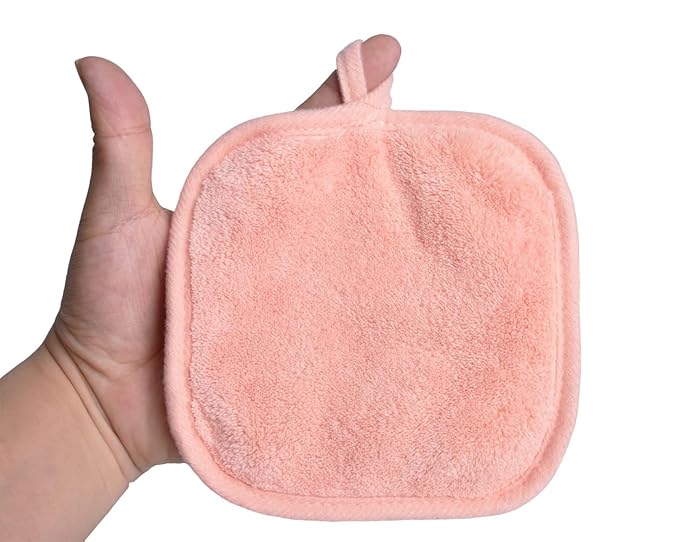 Makeup Remover Cloths for Face, Eye, Lips - Reusable Makeup Remover Pads Soft Microfiber Facial Cleansing Cloths 5 x 5 inch 6 Pack (Coral)