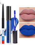 evpct 2Pcs Royal Light Blue Matte Liquid Lipstick and Lip Liner Pencil Makeup Set Blue Lipstick 24H and with Lip Liner Set Waterproof Long Lasting labiales mate 24 horas originales 21#