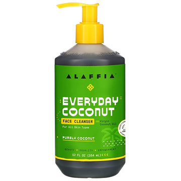 Alaffia Everyday Coconut Face Cleanser for All Skin Types. Leaves Skin Fresh and Hydrated with Fair Trade Coconut Oil & Neem, Vegan, Cruelty Free, No Parabens, Purely Coconut, 12 Fl Oz