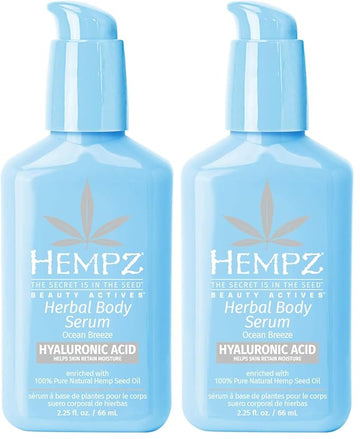 Hempz Travel-Size Body Serum, Beauty Actives Ocean Breeze with Hyaluronic Acid, Lightweight, aftersun care, vacation essential, TSA approved, 2.25 oz (Pack of 2)
