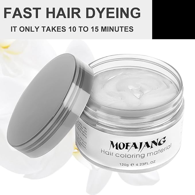 Hair Wax Color White, Temporary Hair Color Dye Washable Hair Styling Mud, Style Clay for Girls Boys Teens Women, Instant Hair Coloring Gel Cream for DIY Cosplay Halloween Children's Day (1, White)