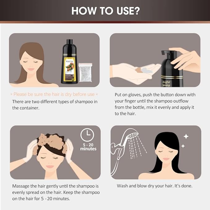 Natural Hair Dye Shampoo - Hair Color for Gray Hair Coverage - Medium Brown Hair Dye Hair Coloring Shampoo for Women, Color Shampoo Beard Dye for Men, Colors Hair Vegan Ammonia Free BROWN