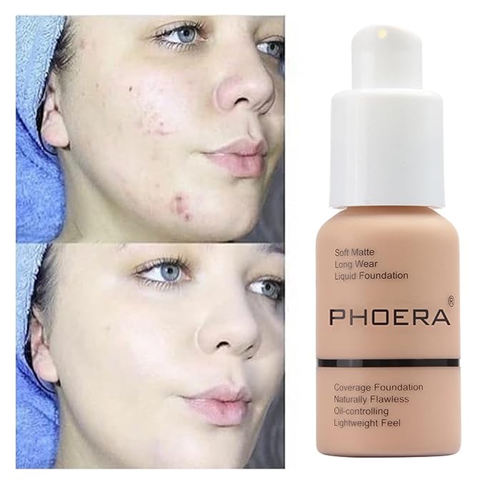 PHOERA Flawless Soft Matte Liquid Foundation 24 HR Oil Control Concealer Makeup, Full Coverage Foundation for Women and Girls (103 Warm Peach)
