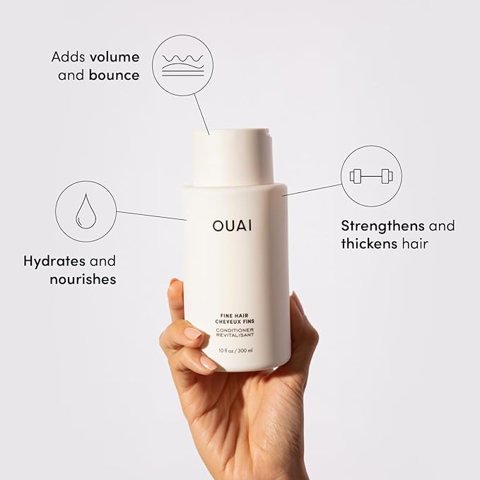 OUAI Fine Shampoo and Conditioner Set - Sulfate Free Shampoo and Conditioner for Fine Hair - Made with Keratin, Marshmallow Root, Shea Butter & Avocado Oil - Free of Parabens & Phthalates (10 Fl Oz)
