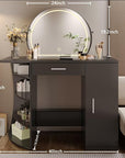 Vanity Desk with Mirror and Lights & Hidden Storage,3-Color Adjustable Lights, 4-Tier Open Shelves,Large Drawer, Extra-Wide 19.3" Desktop, Black Dressing Table for Bedroom