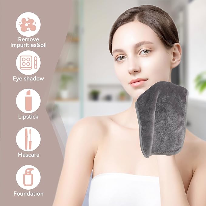 Nugilla Reusable Face Wash Cloths, 8 Pack Soft Microfiber Makeup Remover Towels for Women (Beige/Cool Grey)