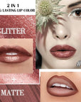 evpct Brown Bronze Metallic Glitter Lip Liner and Lipstick Combo Lip Gloss Stain Set Makeup for Women Long Lasting Waterproof 24, Hot Chocolate Metallic Shimmer Frosted Iridescent Liquid Lipstick 08